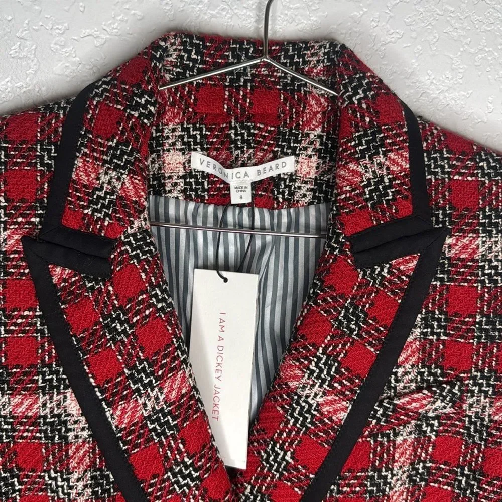 NWT VERONICA BEARD HARRIET CUTAWAY DICKEY BLAZER JACKET PLAID CHECK TWEED RED 8 - Picture 4 of 15